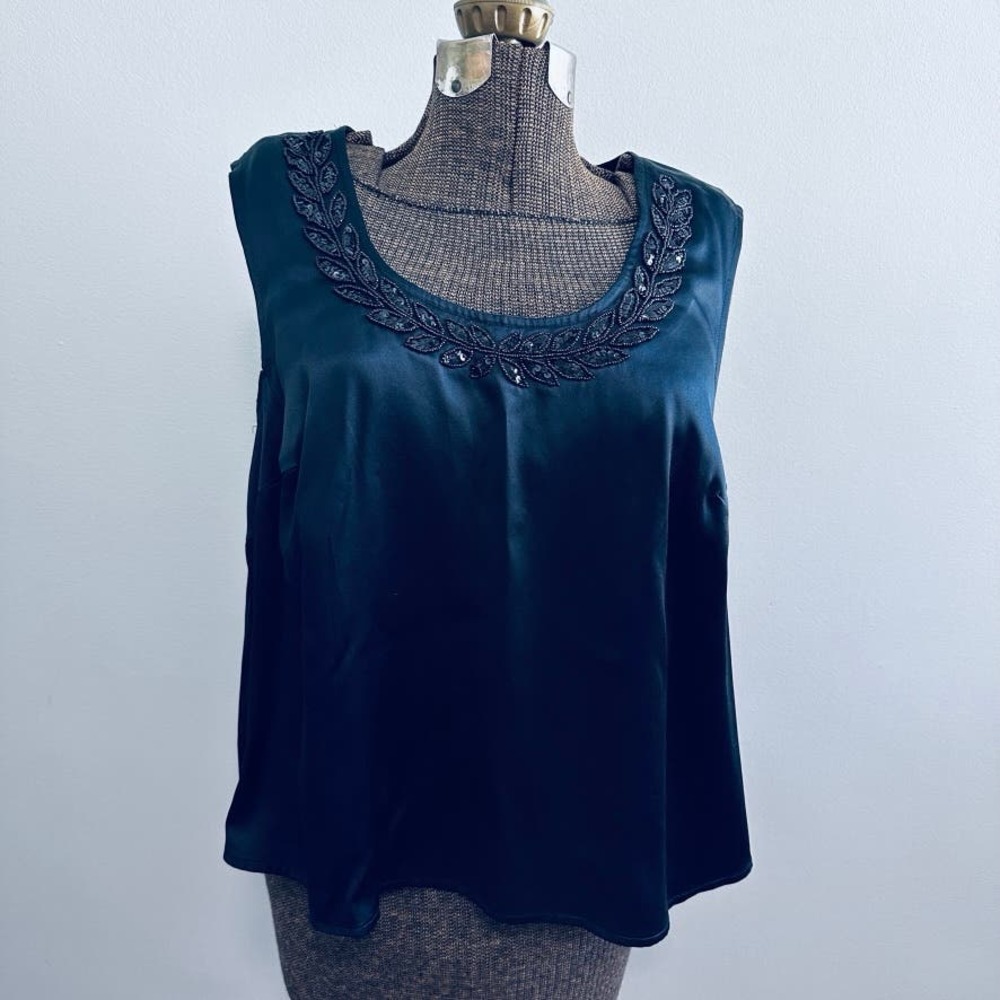 Vintage Bloomingdale's black silk embellished shell tank